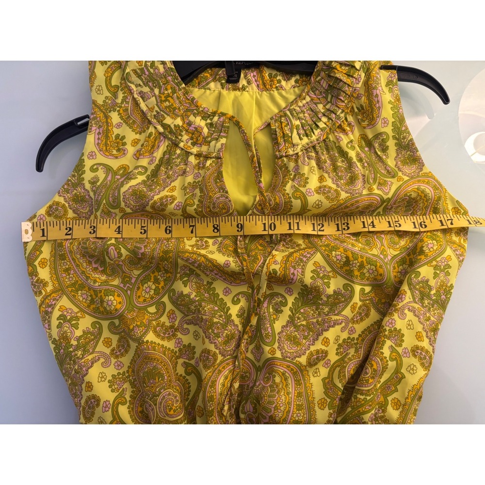 Banana Republic Dress Paisley Yellow Sleeveless Ruffle Boho Petite XS - Picture 7 of 8